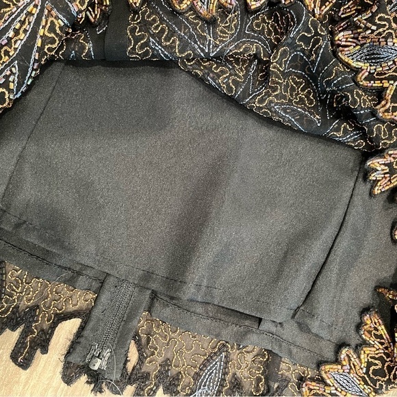 Laurence Kazar Beaded Sequin Black Brown Iridescent Silk Blouse Large Vintage - Picture 7 of 8